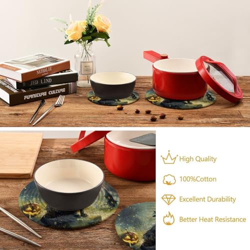 Halloween Cat Potholder and Trivet Set - Woven Cotton Hot Pot Coasters for Cooking Baking