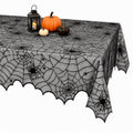 Halloween Spider Web Lace Tablecloth - 54x72 Inch Black Spooky Decor