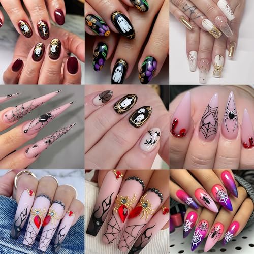 Halloween Ghost and Spider Nail Stickers - Relief Spider Variation, 5D Self-Adhesive Nail Art Decals, 2 Sheets
