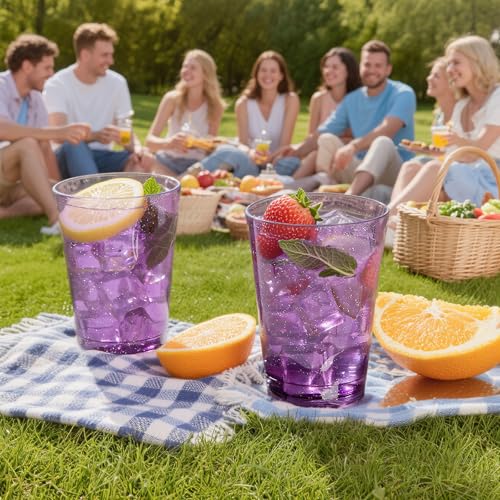 Purple Plastic Cups - 10 oz Disposable Glitter Tumblers for Wedding Party - Variation of Purple