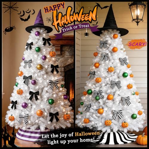 White 6ft Prelit Christmas Tree with 300 LED Lights & PVC Branches - Halloween & Xmas Decor - Metal Stand & Hinged Branches (Variation: White / 6ft)