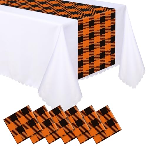 Buffalo Plaid Fall Table Runners 14x108 Inches Set of 6 - Plastic Halloween Decor