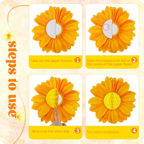 Spring Party Decorations Flower Pack of 9 - Yellow Orange White Daisy Bloom