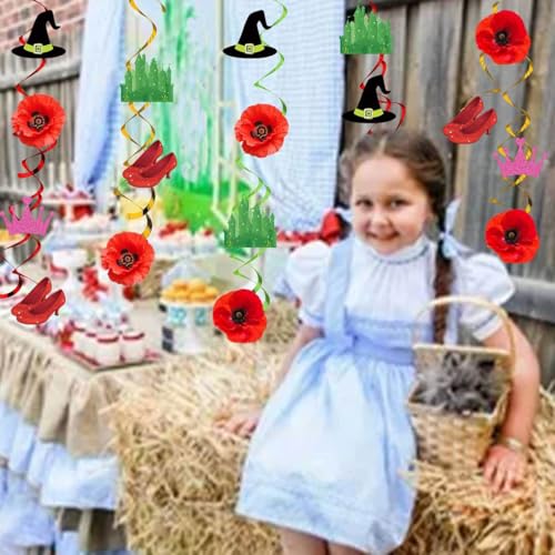 Red Poppy Flower Party Decorations Set with Ceiling Swirls and Banner