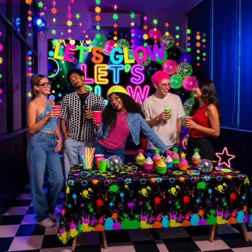 Neon Party Decorations Kit with Balloon Arch Banner Backdrop and UV Balloons