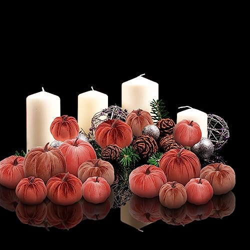 Autumn Velvet Pumpkin Decor Set - Watermelon Red, Maroon & Coffee - 18 Faux Pumpkins