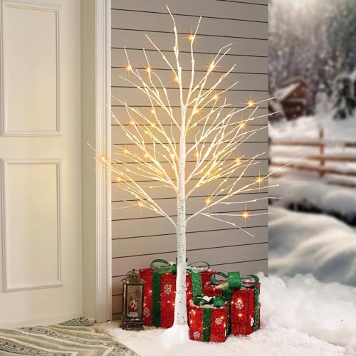 Lighted Birch Tree 6 Ft with 144 LED Fairy Lights - 2 Pack Indoor Outdoor Decor