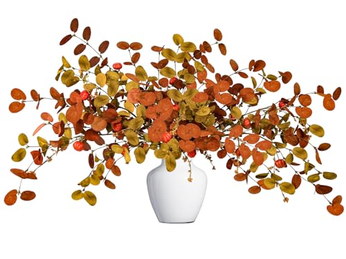 Autumn Orange 8 Pcs Fall Eucalyptus Stems with Pumpkins - Fall Home Decor