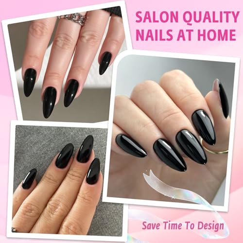 Black Almond Press On Nails Kit - 240pcs Medium Fake Nails with Glue & Adhesive Tabs