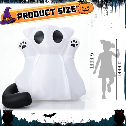 6 ft Ghost Cat Halloween Inflatable Decoration with LED Lights - Yard & Porch Decor