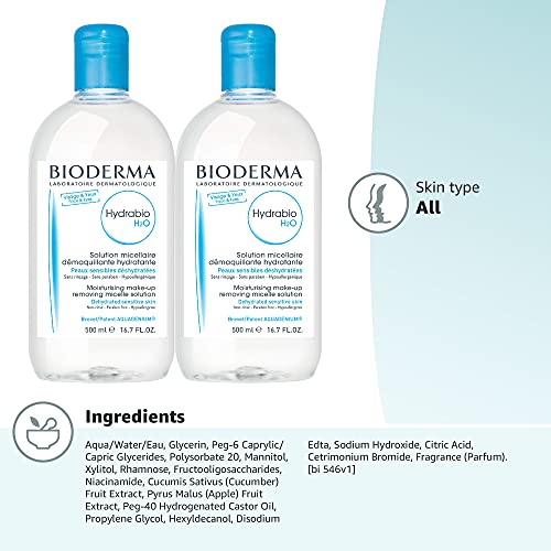 Bioderma Hydrabio DUO H2O Micellar Water Cleansing and Make-Up Removing for Dehydrated Sensitive Skin, 33.4 Fl Oz