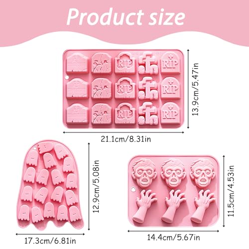 Halloween Silicone Mold Set - Tombstone, Ghost & Zombie Shapes - Pink QY224