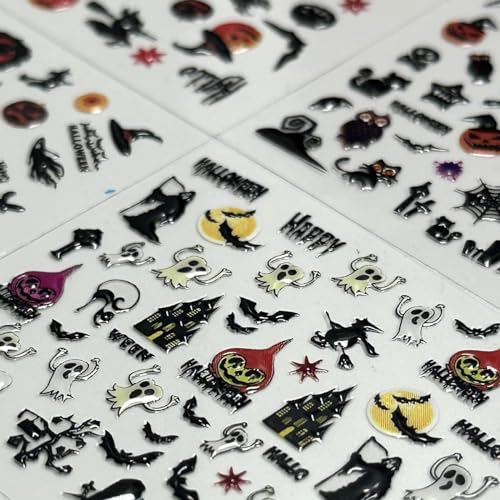 Halloween Nail Stickers Set - Ghost, Pumpkin, Spider Web, Bat & Cat Designs - Variation of Halloween-1