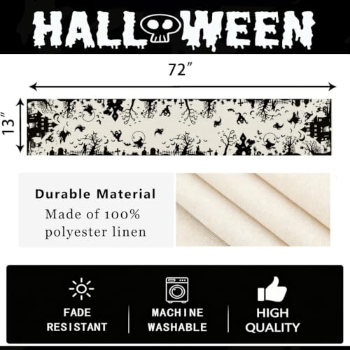 Halloween Table Runner 13x72 Inch Spooky Black Linen Decor for Home