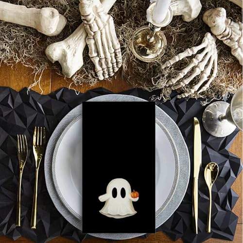 Black Halloween Paper Napkins - Pumpkin Ghost Design, 100 Pack