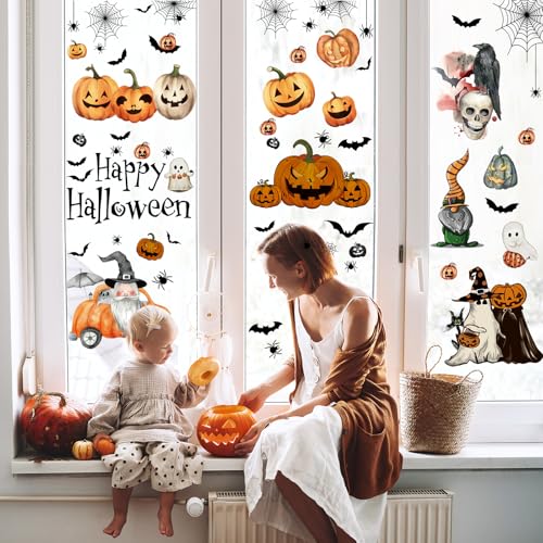 Halloween Window Cling Stickers - Reusable Ghost Pumpkins Bats Decor Set - 102 Pieces