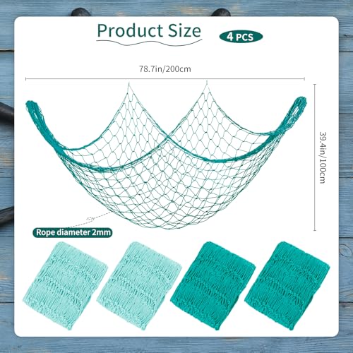 Blue 4PCS Fish Net Decorations Cotton Nautical Wall Hangings for Ocean Theme Party