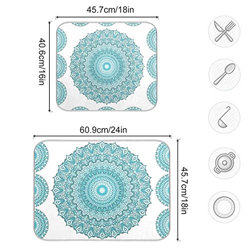 Super Absorbent Microfiber Dish Drying Mat 24x18 Inches - Turquoise Mandala Variation