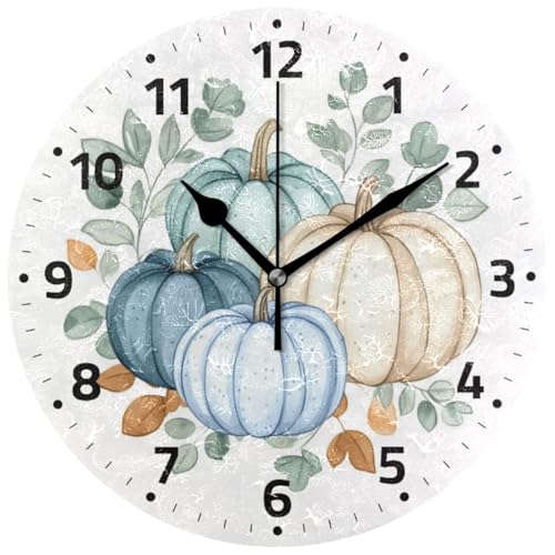 Watercolor Pumpkins Autumn Wall Clock - Silent Non Ticking 9.5 Inch Multi-14
