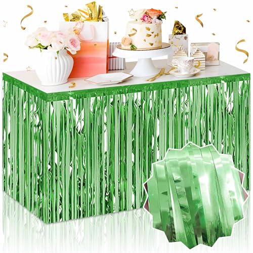 Light Green Foil Fringe Table Skirts 3 Pack 29x108 Inches Party Decorations