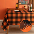 84x60 Inch Checkered Halloween Tablecloth - Waterproof & Washable Gingham Orange/Black