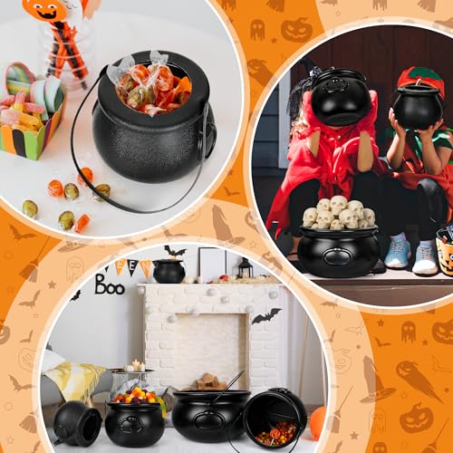 5 Pack Halloween Cauldron Candy Holders - Black Plastic Witch Decor Set