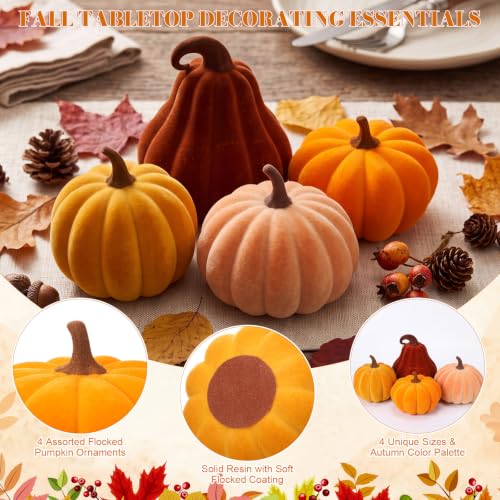 Fall Pumpkin Decor Set - Velvet Resin 3D Pumpkins for Indoor Autumn & Thanksgiving