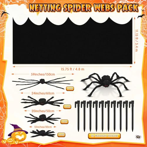 Halloween Outdoor Giant Spider Web with Fake Spiders - Black, Variation of THIS listing