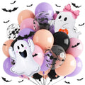 Pink and Purple Halloween Balloons Set - Ghost, Bat & Latex Decorations, 32 Pieces