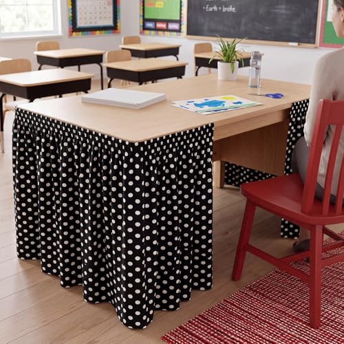 Polka Dot Table Skirt for Teacher Desk - Black & White 72x30 Inches - Elegant Style