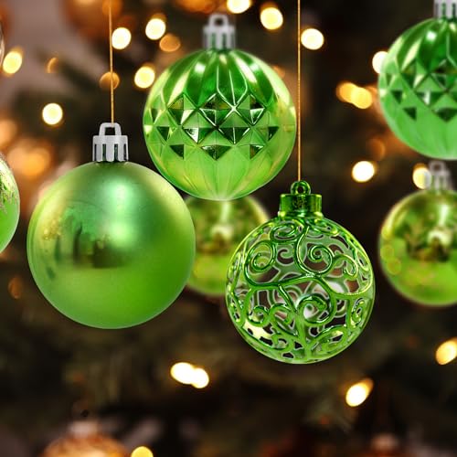 24pcs Green Christmas Tree Ornaments - 2.36 Inch Shatterproof Holiday Decorations