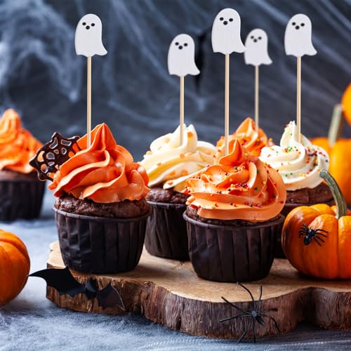 Halloween Ghost Cocktail Picks - 100 Natural Bamboo Toothpicks for Appetizers & Decorations