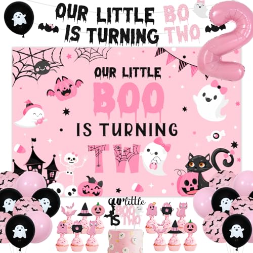 Halloween Girls 2nd Birthday Party Decorations Set with Balloons & Backdrop