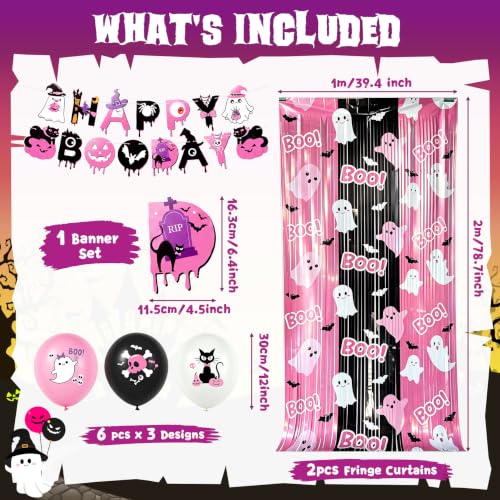 Pink Halloween Party Decorations Set - Ghost, Pumpkin, Bat & Cat Theme