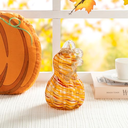 8.5-Inch Fall Glass Pumpkin Decor with Variation of 5 Inch - Handcrafted Autumn Gourd for Centerpieces & Holiday Decor