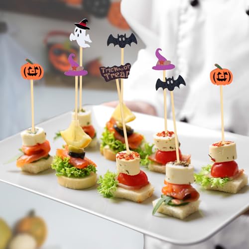 Halloween Cocktail Picks 100 Pack - Natural Bamboo Party Food Decor - Halloween