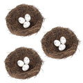 3pcs Faux Rattan Bird Nest Decor with Eggs - 4.7 Inch Spring & Holiday Centerpiece