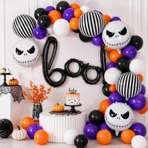 Halloween Foil Balloon Set - Ghost Skeleton Skull Striped Boo with Variation Black White