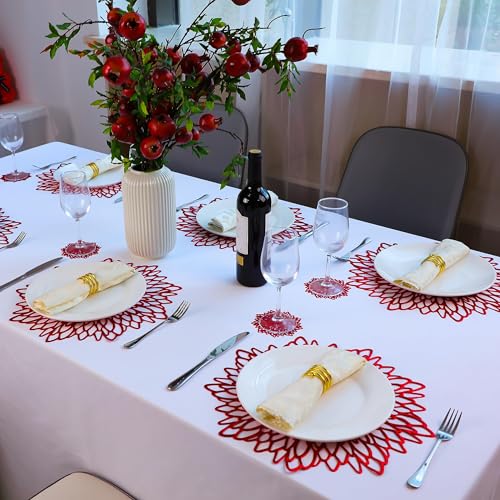 Snowkingdom Red Placemats 12 Pack - Metallic Round Floral Vinyl Table Decor