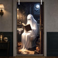 Halloween Door Cover Decorations - Ghost Bathroom Theme, 3x6 Ft - Funny Ghost Toilet Backdrop for Home & Office, Ghost Pumpkins Halloween Decor - Variation: Ghost Bathroom