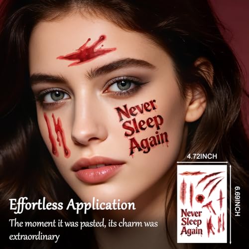 Halloween Fake Blood & Face Scars Makeup Kit with Temporary Tattoos for Adults