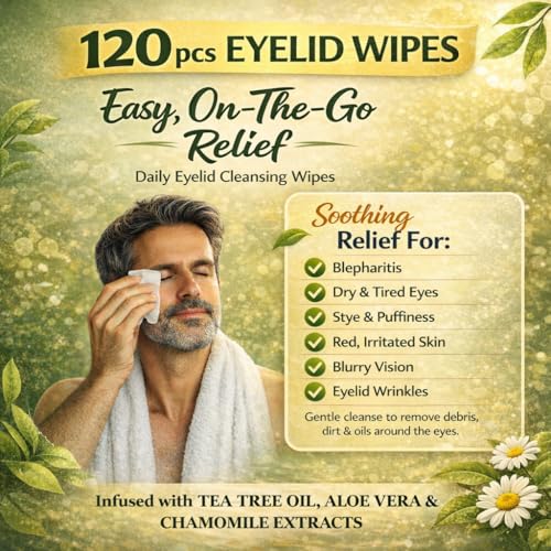 Tea Tree Eyelid Wipes 120 Count - Gentle Makeup Remover for Sensitive Eyes