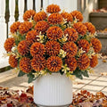 Artificial Fall Flowers - Burnt Orange Faux Mums for Outdoor Decor, 24 Heads