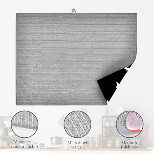Halloween Black White Bats Dish Drying Mat 18x24 Inch Microfiber Kitchen Counter Decor