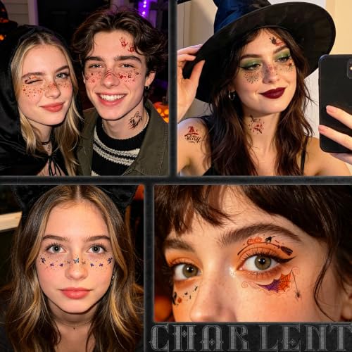 Halloween Glitter Face Tattoos Set - 36 Pcs Spooky & Cute Designs