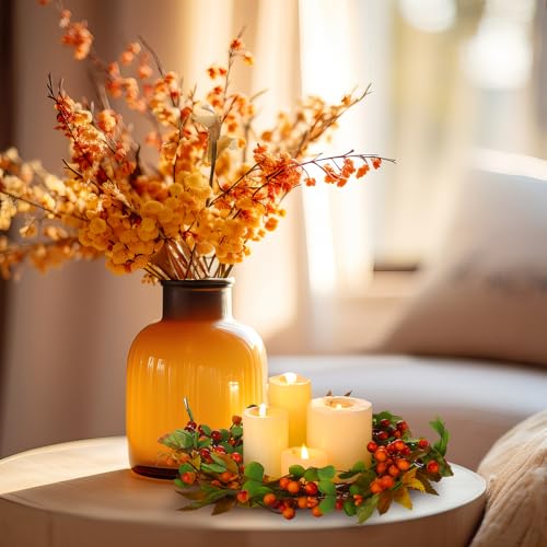 Fall Candle Ring Wreath - 12 Inch Outer Diameter Autumn Decor