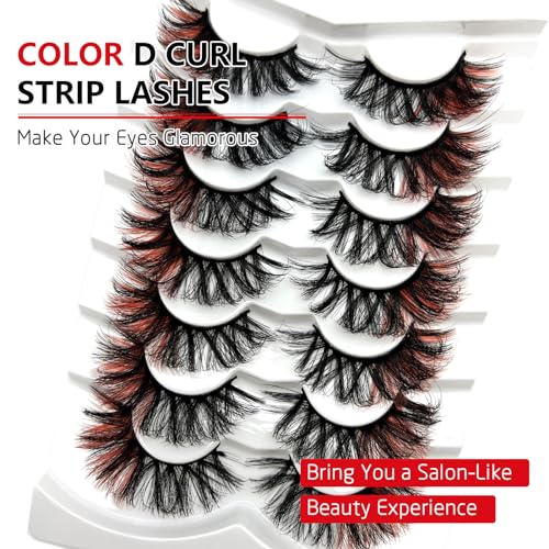 Red Color Fluffy Dramatic Faux Mink Lashes - D Curl, 20mm, Z-Red Variation