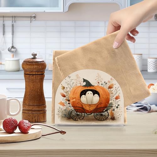 Halloween Pumpkin Plants Beige Napkin Holder - Acrylic Standing Dispenser