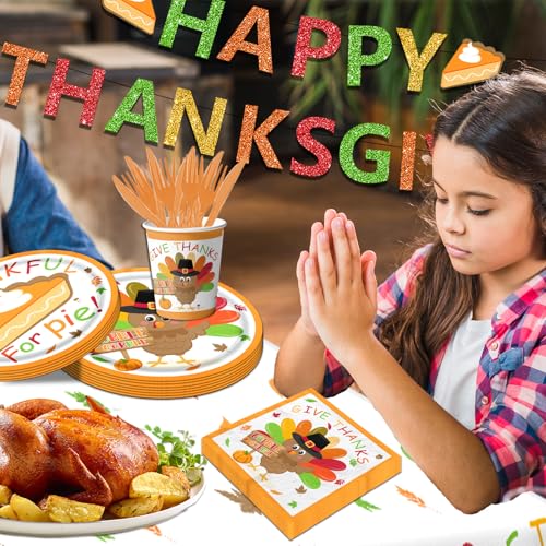 Thanksgiving Party Tableware Set - 142pcs Turkey Plates Napkins Cups Decor