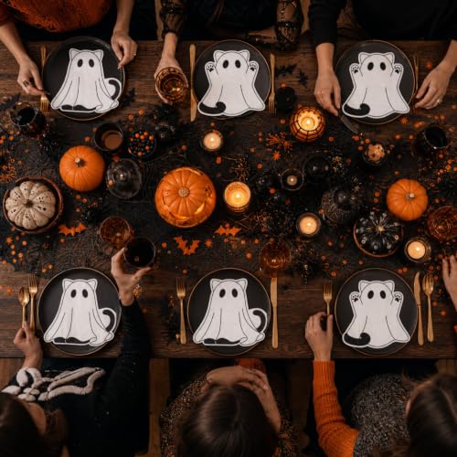 Halloween Ghost Cat Napkins - 100 Disposable 2-Ply Party Tableware